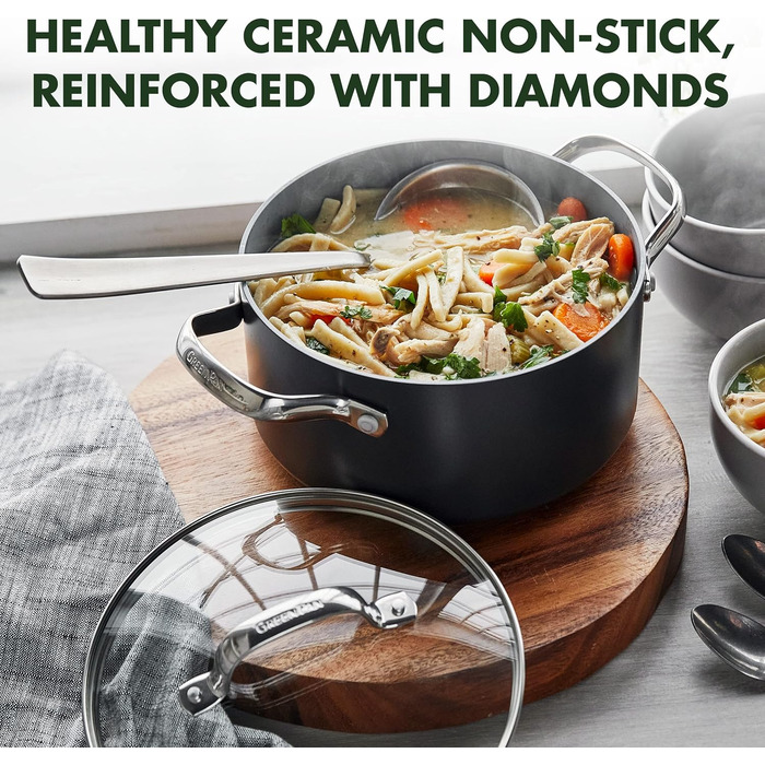 GreenPan Valencia Pro каструля з нержавіючої сталі з антипригарним покриттям Harteloxierte Gesunde Keramik, 20 см, 2 літри, без PFAS, для індукційних плит, можна мити в посудомийній машині, можна використовувати в духовці, сіра, з кришкою