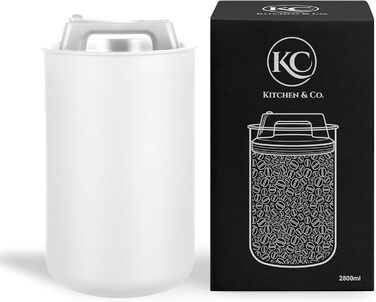 Контейнер для кави KC Kitchen & Co. з герметичним вакуумним кришкою, 2800 мл, нержавіюча сталь, для кави, чаю, цукру, мюслі, білий матовий