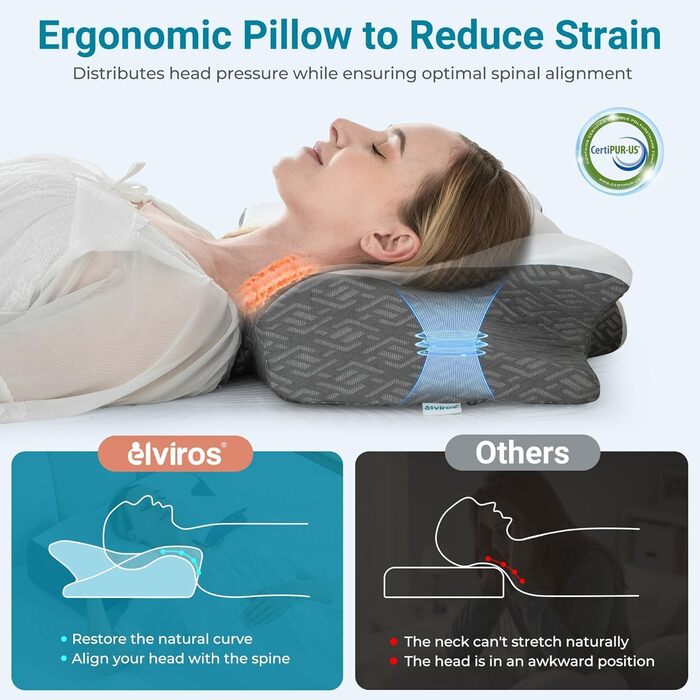 Ортопедична подушка Elviros з піною Memory Foam, ергономічна подушка для шиї, підтримка для спини та бокових сліпців (біла)