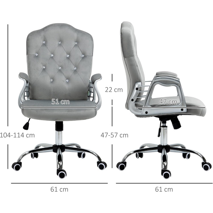 Крісло офісне Vinsetto з велюру, комп'ютерне крісло з кнопками та виразною спинкою, регульована висота та нахил, сірого кольору