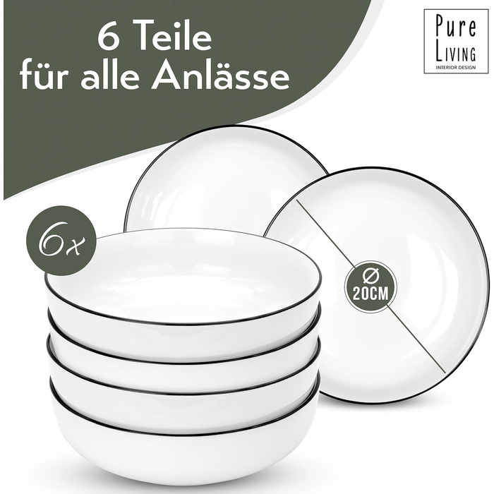 Набір посуду в скандинавському стилі на 6 персон - Porcelain Premium White 18 предметів - Набір посуду для посудомийної машини та мікрохвильової печі - Столовий сервіз, Bowl & Plate Set - Стильний посуд, Столовий посуд (глибокі тарілки (6 предметів))
