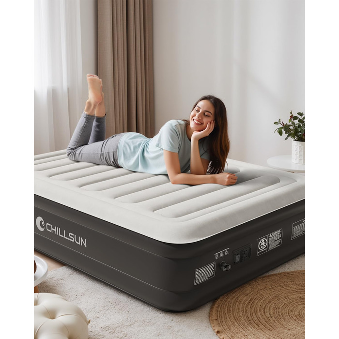 Надувна ліжко ChillSun з електричним насосом, King Size, для дому та кемпінгу, 203 x 152 см