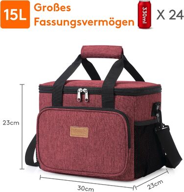 Термосумка-холодильник Lifewit 15л, червоний: сумка для ланчу, пляшок, пляжу, подорожей. Ізольована, водонепроникна, складана