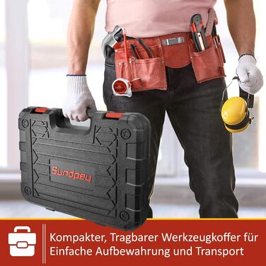 Набір інструментів Sundpey 148 предметів у кейсі: універсальний набір для дому з викруткою-тріскачкою, шестигранниками, плоскогубцями та тестером напруги для чоловіків і жінок (червоний)