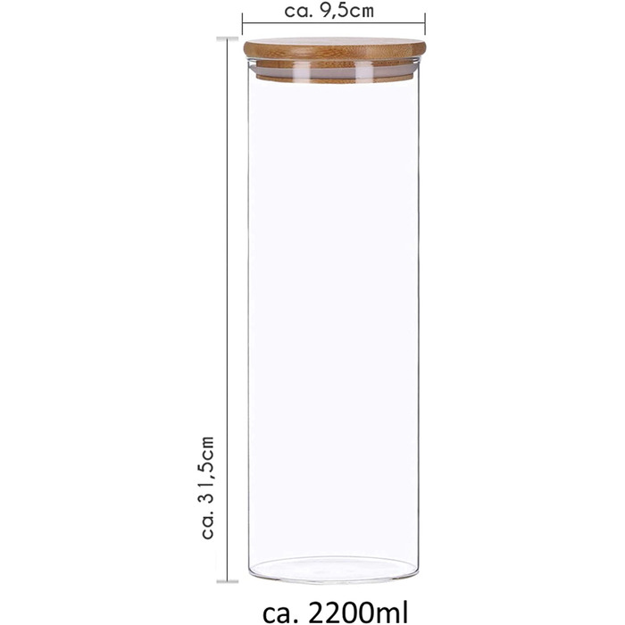 Набір з 4 скляних банок для зберігання продуктів з бамбуковими кришками, банки для зберігання, скляні контейнери баночки для спагетті / в комплекті. 8 крейдяних етикеток і ручок / герметичні, придатні для миття в посудомийній машині, захищені від молі 4x2
