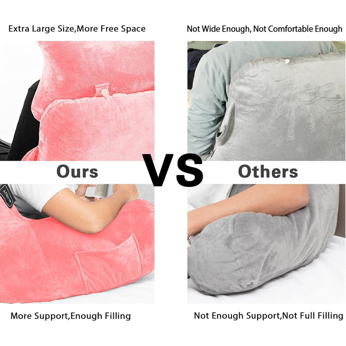 Подушка для сидіння в ліжку/на дивані для дорослих, з кишенею, рожевого кольору