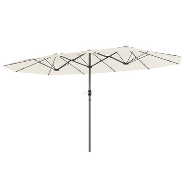 Outsunny Double Parasol 436 x 260 см, Сталева парасолька із захистом від ультрафіолету з ручною рукояткою, Овальна балконна парасолька Пляжна парасолька Вітрозахисна стабільна ринкова парасолька Колінчастий парасольку для пляжного балконного саду, бежева