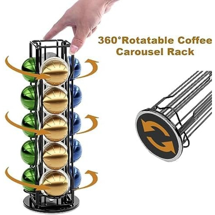Тримач для капсул Nespresso Vertuo Sevenline - органайзер для 20 капсул, поворотний на 360 градусів (сріблястий/чорний)