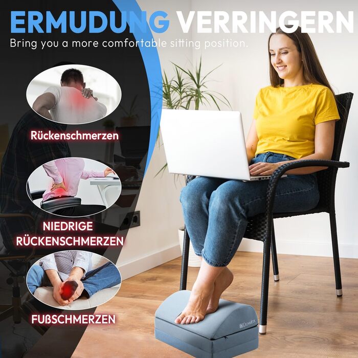 Підставка для ніг під стіл Dowinx, регульована по висоті, знімний чохол, зручна для офісу, авто, дому (3 шари, блакитна)