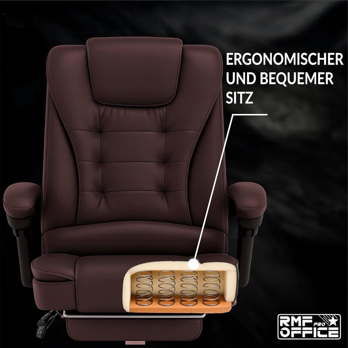Ергономічне крісло для офісу RMF, регульоване, зручне та розслаблююче – крісло для робочого столу з підніжкою, обертове, регульоване по висоті, коричневе