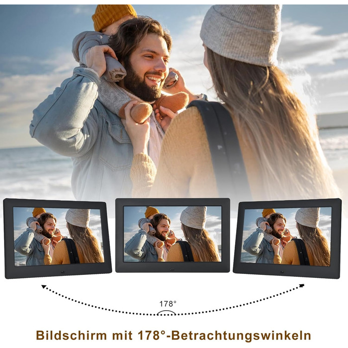 Цифровий фоторамка TSITSC 8.7 дюйма, IPS-дисплей 1024*768, календар, музика, фото/відео програвач, підтримка USB/SD, з пультом дистанційного керування (Чорний)