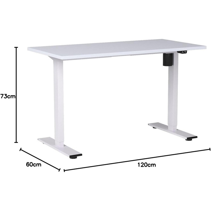 Стіл з регулюванням висоти Basic 120x60 см, сертифікований FSC, управління кабелями, гачок, білий