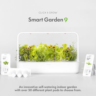 Click and Grow Indoor Garten: Розумний сад для вирощування зелені вдома з LED, 9 капсул (Темно-сірий)