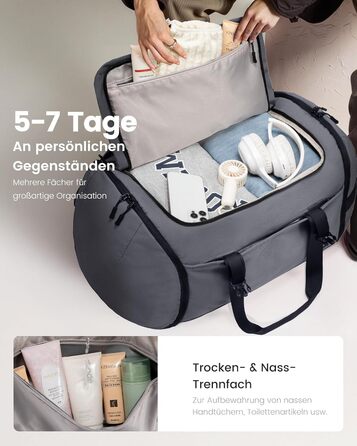 Спортивна сумка LOVEVOOK для чоловіків з відділенням для взуття, 65L, сіро-чорна