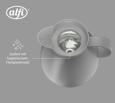 Термос Alfi DAN 1.0 л, пудрово-рожевий, з термоізоляційним корпусом з пластику та скляною вставкою, з кришкою-поворотом, дизайнерський, ідеальний для кави та чаю, BPA-free (без фільтра для чаю), Graphite Grey