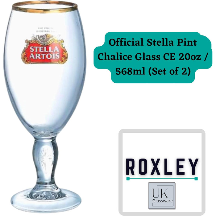 Склянка для пива Stella Artois Pint Roxley з золотистим обідком, 560 мл, 2 шт, Великобританія