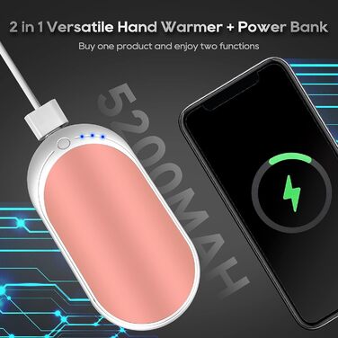 Електричний грілка для рук Feebee, USB-C, 5200 mAh, подвійний нагрів, Power Bank, 3 режими, білий (рожевий)