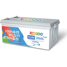 Акумулятор Redodo 12V 200Ah Plus LiFePO4, 200A BMS, вихід 2560 Вт, 4000 циклів для автофургону, сонячної батареї, човна