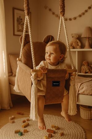 Дитяча гойдалка для дому та вулиці Bär Light Velvet | Гойдалка для малюків | Дерев'яна гойдалка для дітей | Гойдалка для дверного отвору