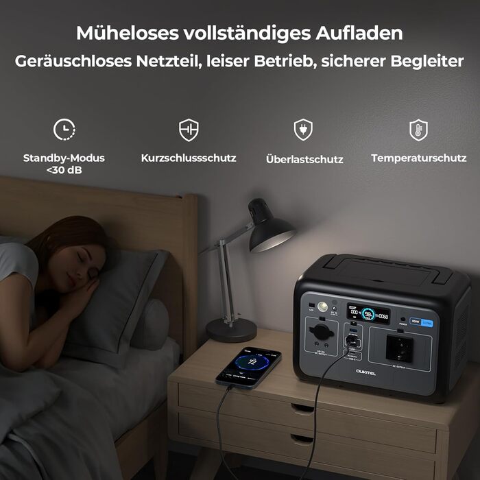 Портативна електростанція OUKITEL 800W з сонярним генератором та акумулятором LiFePO4 512Wh, 1600W пікова потужність, USB A/C виходи, швидка зарядка, 6 кг для кемпінгу, подорожей та активного відпочинку (P800+100W)