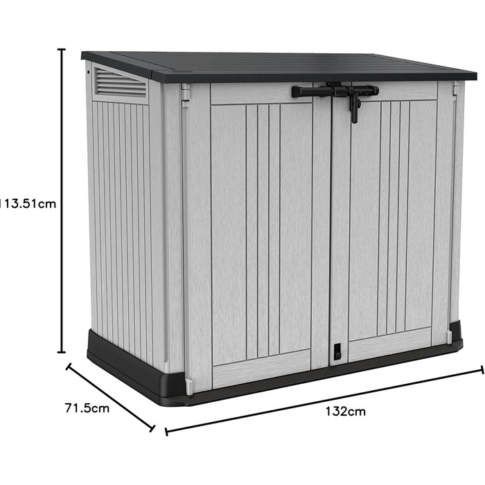 Keter Store It Out Nova пластиковий садовий сарай, 132x71,5x113,5 см, 880 л, для 2 сміттєвих баків по 120 л, вуличний, захист від негоди, замикається, світло-сірий
