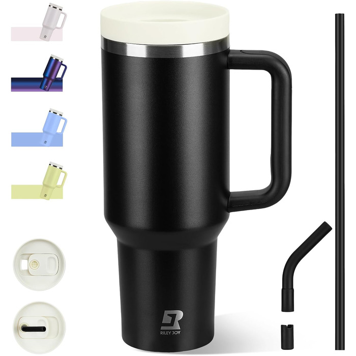 Термокружка-пляшка 1200 мл з трубочкою та антиковзним ручками, BPA Free, подвійні стінки, ізоляція для авто, офісу, відпочинку (Пастельно-рожевий, Біло-рожевий, Чорний)