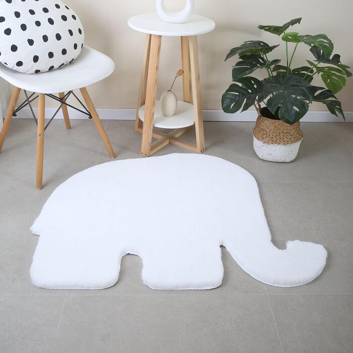 Дитячий килим SIMPEX Shaggy Elephant Shape Runner - Kuntsfur Килим для дитячої кімнати Ігровий килимок антиалергенний і екстра м'який - Килимки для дитячої кімнати для хлопчика і дівчинки Дитячий килимок (80 х 100 см, білий)