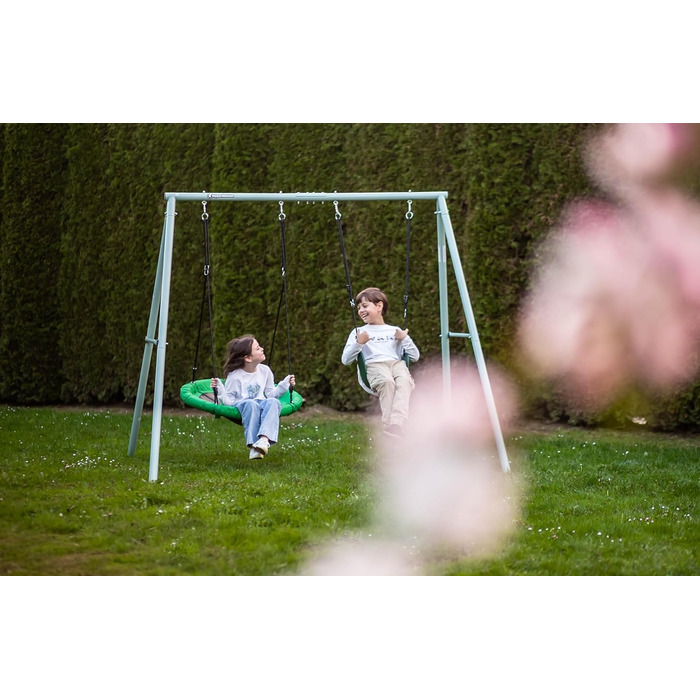 Гойдалка-гніздо для саду HyperMotion Storchennest з А-рамою, 2 місця, 150 кг, зелено-сіра (HYP1)