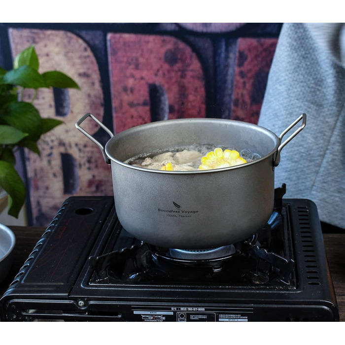 Набір посуду iBasingo Titan для кемпінгу: каструля 1.9L та сковорода 900ml з кришкою. Легкий, портативний, з кришкою, для приготування їжі на відкритому повітрі та вдома. Ti2057C