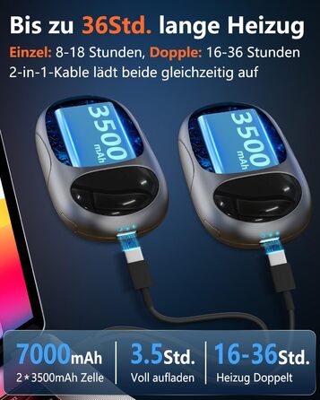 Електричні грілки для рук DDKJ - 2 шт. з LED-дисплеєм, 3 режими нагріву, перезаряджаються, для дітей, чоловіків, жінок. Компактні, багаторазові, білий та чорний колір