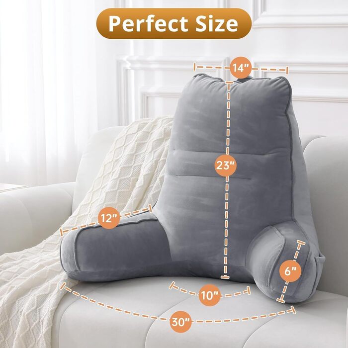 М'яке спинне крісло-подушка Sasttie для ліжка, рожеве (стандарт, темно-сірий) з кишенями та підлокітниками