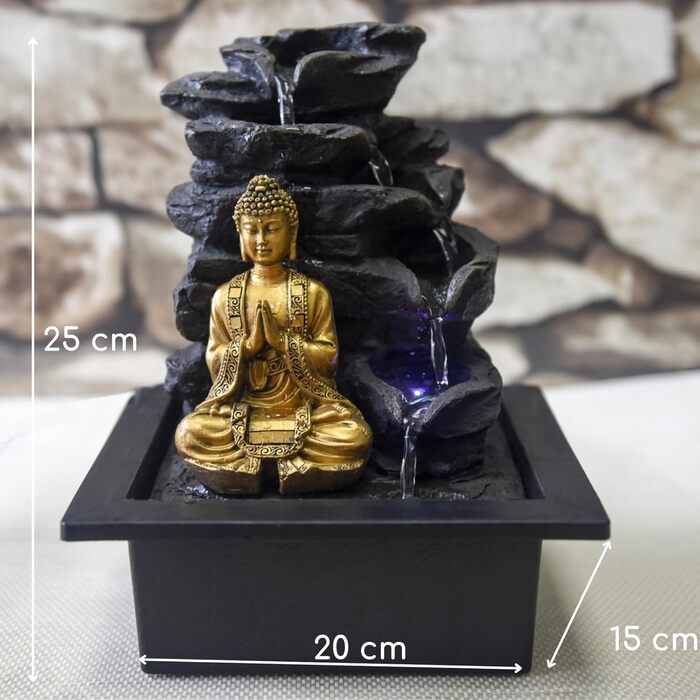 Штучний фонтан для саду Zen Light Shira - чорний, з LED-підсвіткою та насосом, з штучного каміння