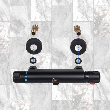 Змішувач для ванни з термостатом Uten, чорний, латунь, 2 виходи, захист 38°C