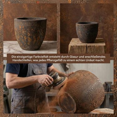 Керамічний горщик Teramico Premium: ручна робота, морозостійкий, з отвором для поливу. Підходить для квітів у саду та вдома. Унікальний горщик Lava Braun, 21x18 см