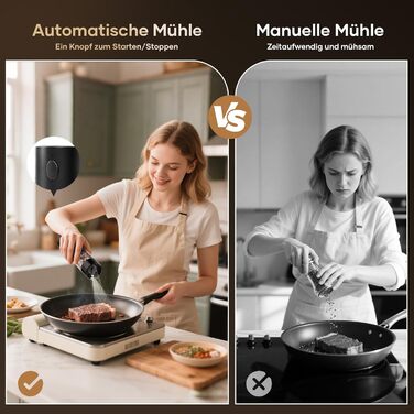 Електричні солі та перечні млини 2 шт. (чорні) з регулюванням помелу, LED-підсвічуванням та великим резервуаром 100 мл