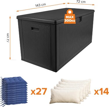 Скриня для зберігання речей Grindi Morus 570л - водонепроникна садові меблі, подушки, інструменти - для балкона, тераси, саду (Чорний)