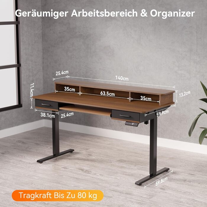 Регульований стіл WALKINGDESK для дому та офісу: електричний, з ящиками та підставкою для клавіатури, 160x60 см, білий