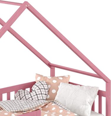 Ліжко для дому IDIMEX CORA з масиву сосни, ліжко Монтессорі 90 х 200 см, дитяче ліжечко із захистом від падіння та дахом (рожевий)