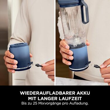 Портативний блендер Ninja Blast Max - 570 мл, акумуляторний, з чашею та кришкою, 3 функції, для смузі та протеїнових коктейлів (Marineblau)