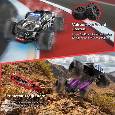 RC Автомобіль Monstertruck 1/14 4WD, 40 км/год, 2 батареї, 7 кольорів підсвічування, Водонепроникний, для дітей та дорослих, Чорний