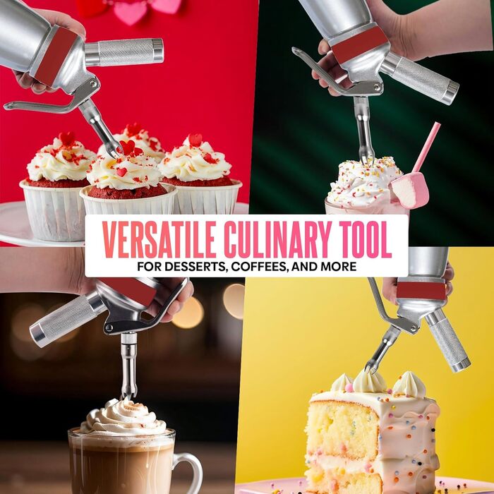 Професійний дозатор для збивання вершків, 500 мл, з силіконовим руків'ям, міцний, для приготування вдома, 6 насадок з нержавіючої сталі та пластику, 2 пензлики для чищення