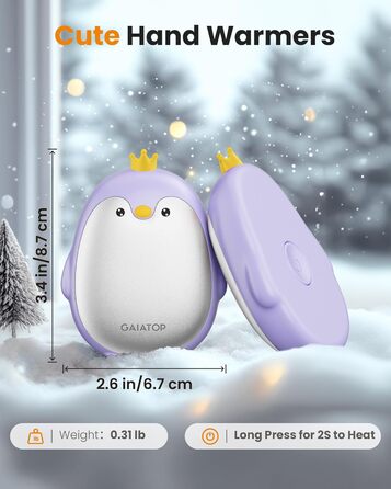 Електричні грілки для рук Gaiatop (2 шт) з 3 режимами нагріву, магнітні, портативні, багаторазові. Ідеальні для кемпінгу, піших прогулянок, полювання. Подарунок для жінок та чоловіків (фіолетові)