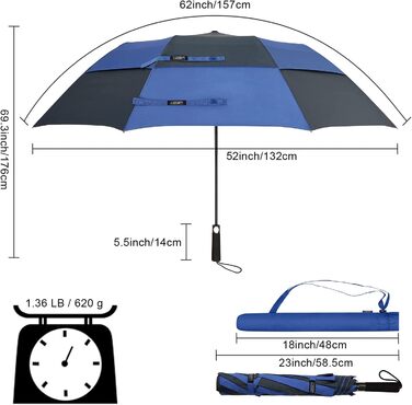 Вітрозахисна парасолька для гольфу G4Free, велика, складана, з автоматичним відкриттям, 157 см, темно-синя