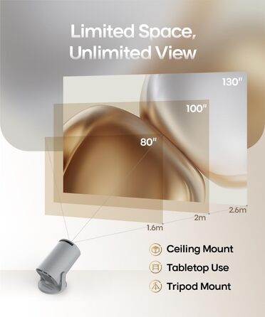 Портативний проєктор Mini Beamer 4K з Android 11: Smart, електричний фокус, WiFi 6, BT 5.0, Full HD 1080P, 260ANSI, корекція трапеції, 5W динамік (сірий)