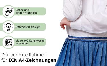 Рамка для дитячих малюнків KIYARI A4, 2 шт., білий, розкладний, з фронтальним доступом, для 150 малюнків, міцне дерево, безпечне скло, для творчості, дитячої кімнати та школи