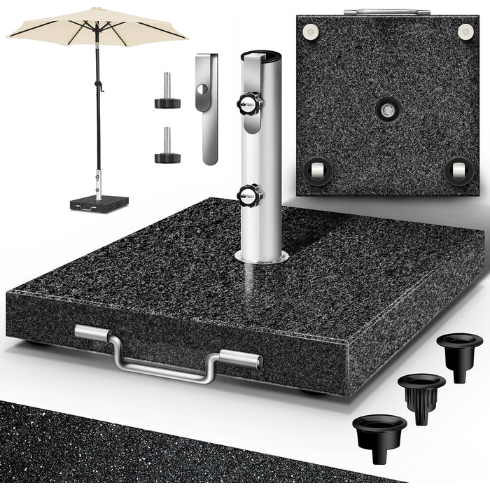 Підставка для парасольки Tillvex® Granit на роликах з ручкою для транспортування, 27 кг | Підставка для парасольки з нержавіючою сталлю | Підставка для парасольки на балкон, для штиків 16-48 мм та діаметром парасольки 250 см (кутова, антрацит)