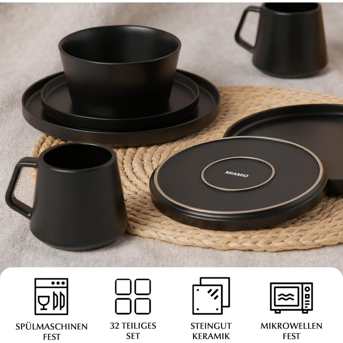 Набір посуду Miamio на 8 осіб (24 елементи) з кераміки, сучасний стиль / Сервіз для столу – підходить для миття в посудомийній машині та використання в мікрохвильовці - розкішна колекція (білий)