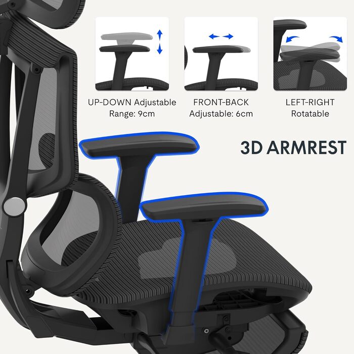 Крісло офісне FLEXISPOT ErgoX з регульованою поперековою підтримкою, 4D підлокітниками та 2D підголівником, дихаючий матеріал, висота регулюється, вантажопідйомність до 130 кг