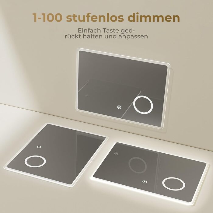 Дзеркало для ванної кімнати з підсвічуванням LED 80x60 см, регульоване, 3 колірні температури (3000K/4000K/6500K), антизапарник, вертикальна/горизонтальна установка, з 3x збільшенням