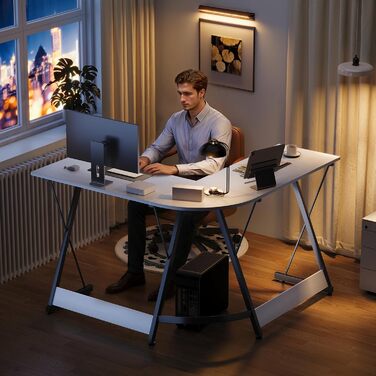 Ігровий стіл ODK, L-подібний кутовий стіл для геймінгу та офісу, 120x120 см, білий